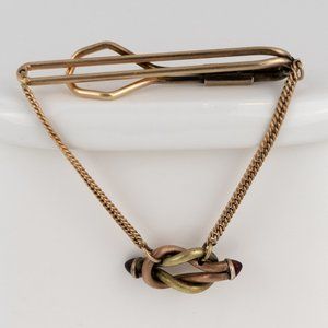 Vintage Tie Chain Rolled Plate Gold Clip Clasp Lover's Knot Mixed Metal Marked
